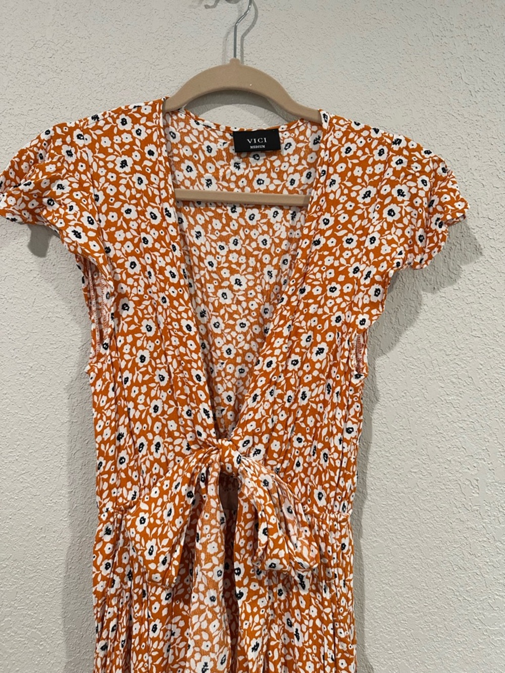 VICI Orange Floral High-Low Tie-Front Dress